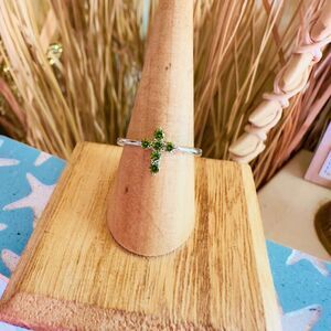 Sterling Silver Cross Green CZ Ring